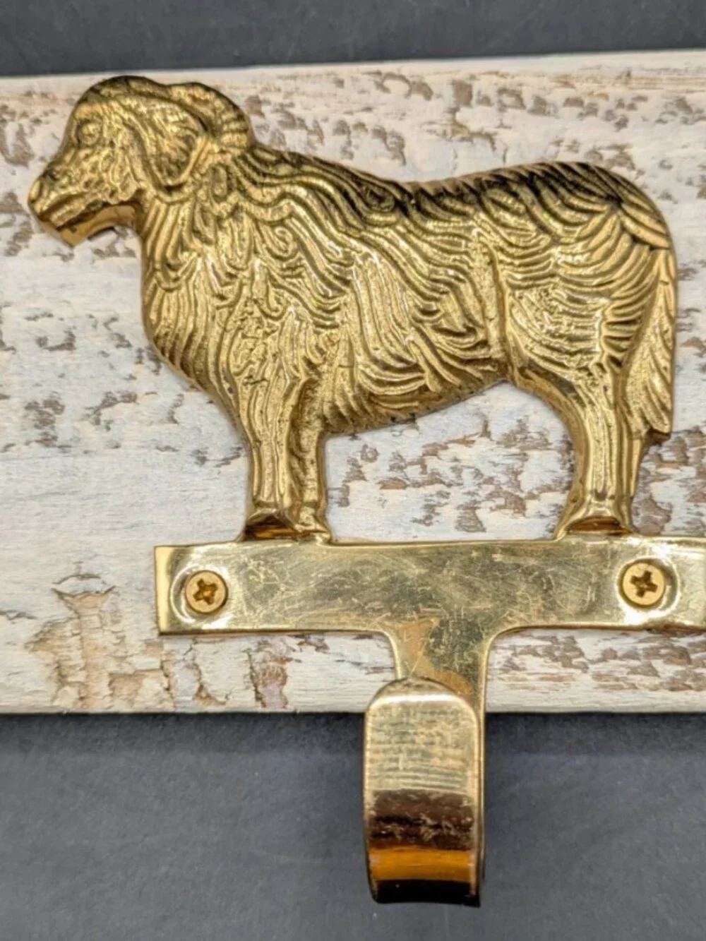 Hand Crafted Hat Key Coat Rack 3 Brass Sheep Ram Aries Hooks Wall Mount `16.5